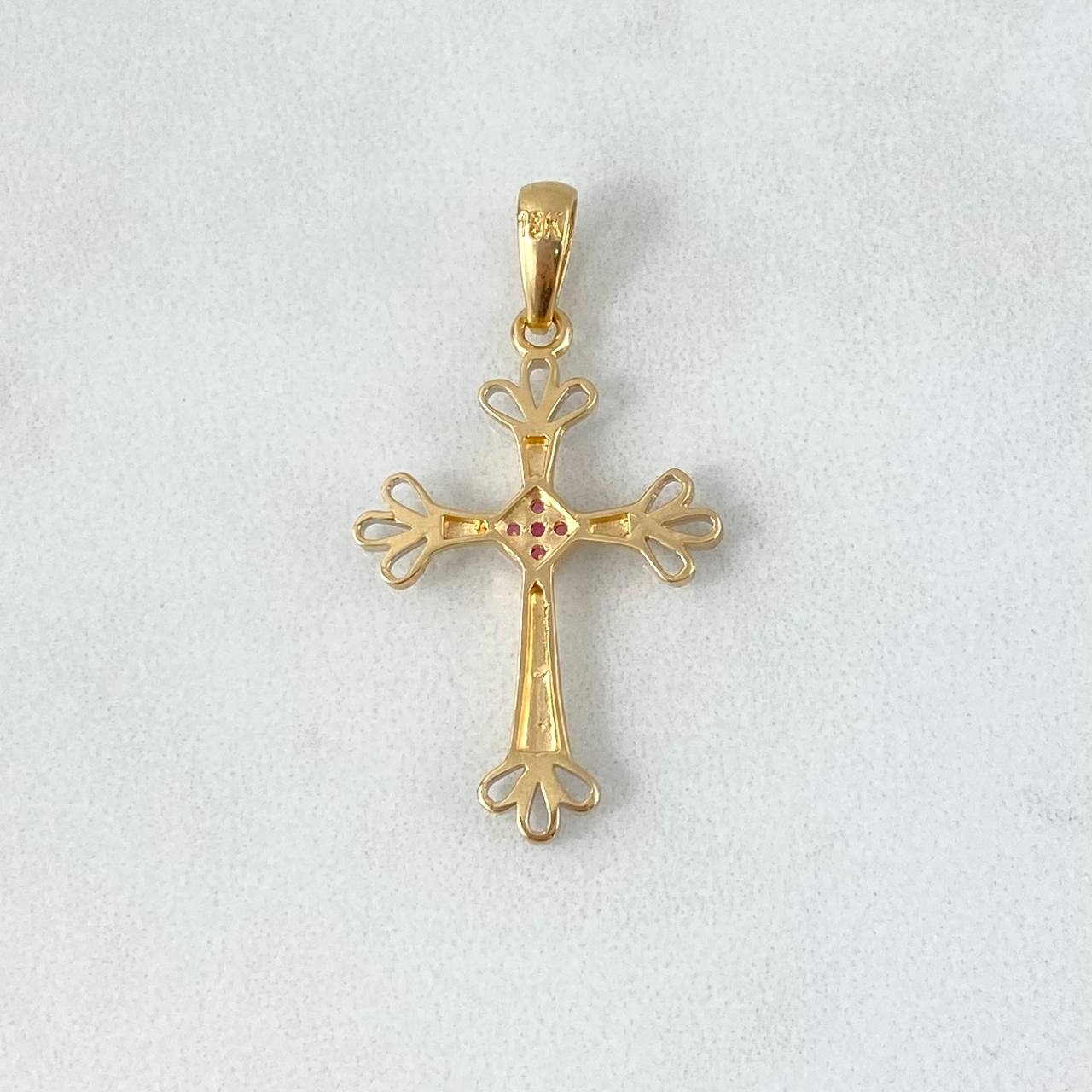 Pendant Cross Points Filigree 1.95gr / 1.4cm / Fuchsia Zircons Two-tone Yellow White ©