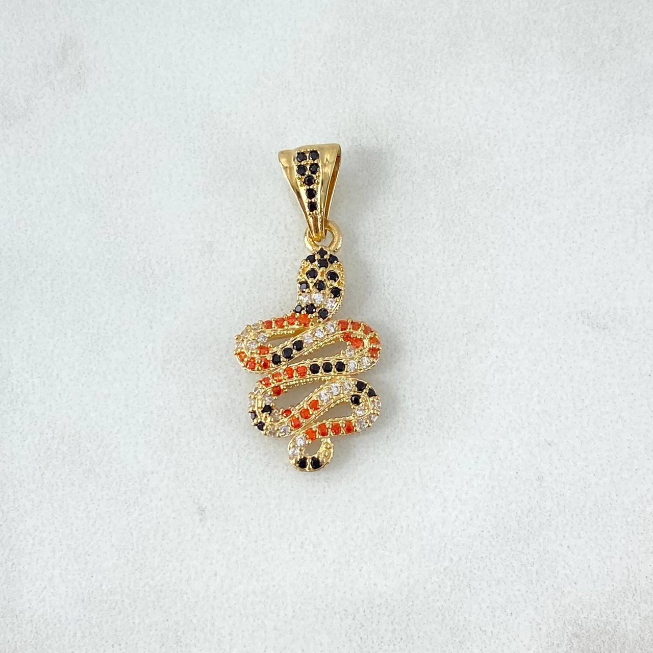 Pendant Snake 2.7gr / 3.1cm / White Black Orange Zircons Yellow Gold ©