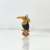 Pendant Tucan 2.4gr / 3cm / Orange Yellow Black Fuchsia Zircons Yellow Gold ©