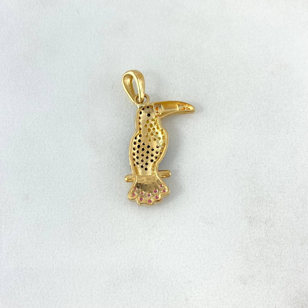 Pendant Tucan 2.4gr / 3cm / Orange Yellow Black Fuchsia Zircons Yellow Gold ©