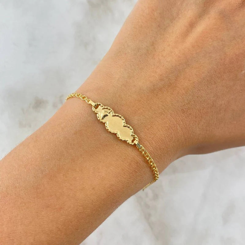 Bracelet Baby Classic Link Cloud Plate Bordered Foot 1.3 g / 2.3 mm Yellow Gold 18K