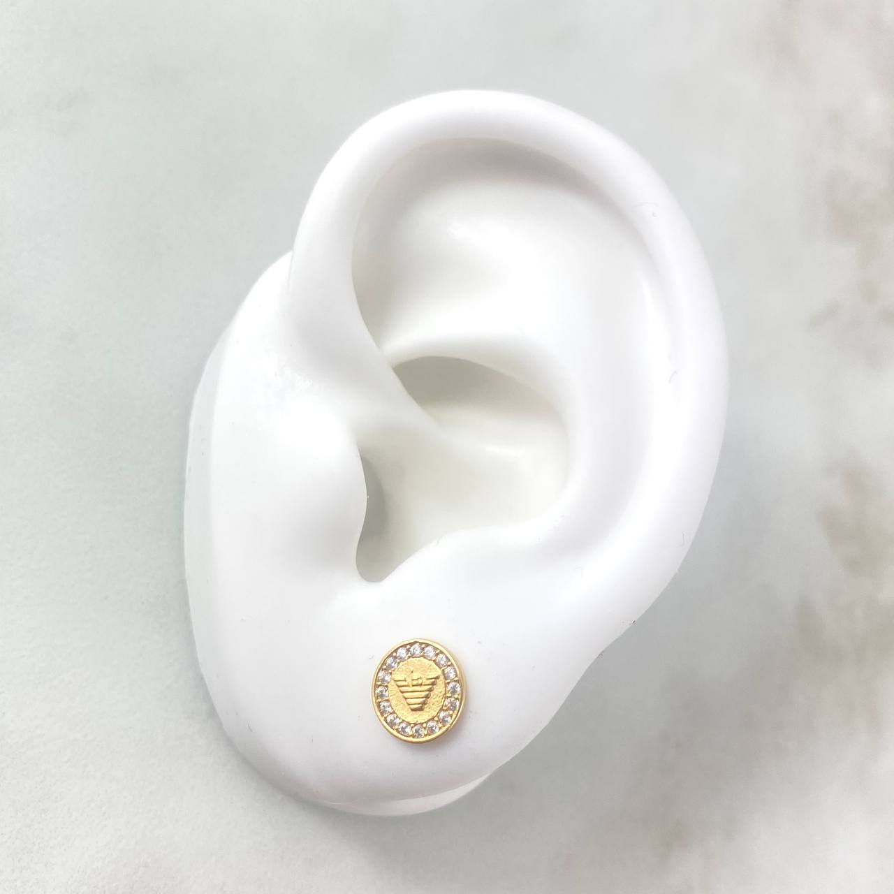 Stud Earrings Striped Eagle 1.3gr White Zircons Yellow Gold*