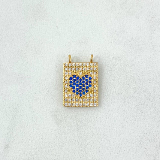 Charm Scapular Heart 1.95gr / 1.7cm Blue and White Zircons Yellow Gold