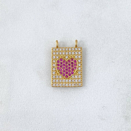 Charm Escapulario Corazon 2gr / 1.7cm Fuchsia White Zircons Yellow Gold