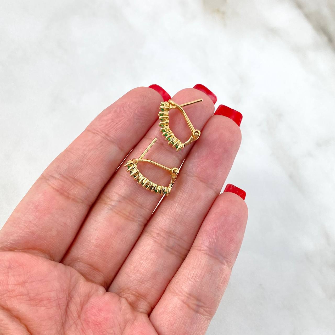 Hoop Earrings Zig-Zag 3.9gr / 1.6cm Emeralds 42pts Yellow Gold (Jewel)*