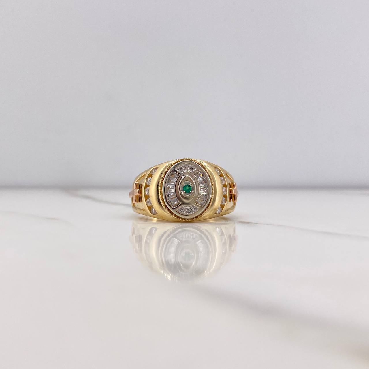 Anillo Cinturon Ovalado 9.8gr / T10 1/2 / Cruces Circones Verde Blancos Tres Oros &