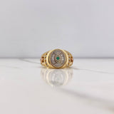 Anillo Cinturon Ovalado 9.8gr / T10 1/2 / Cruces Circones Verde Blancos Tres Oros &
