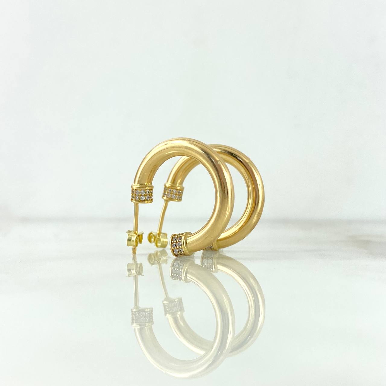 Hoop Earrings Screw 3.7gr / 2.3cm / White Zircons Lobster Claw Yellow Gold Butterfly +4 ©