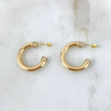 Hoop Earrings Screw 3.7gr / 2.3cm / White Zircons Lobster Claw Yellow Gold Butterfly +4 ©