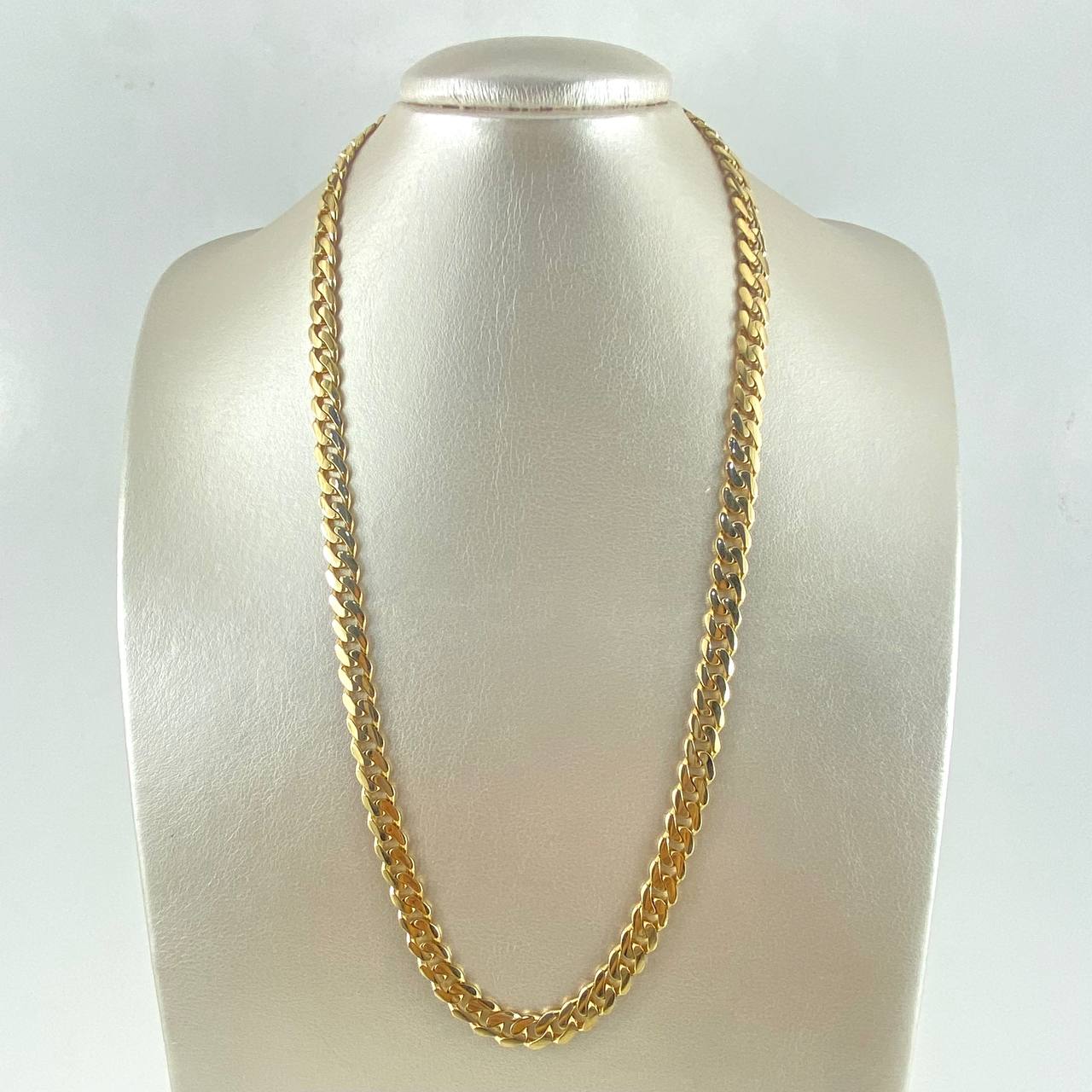 Cadena Cubana 40gr / 60cm / 8mm Broche Cajon Circones Blancos Oro Amarillo 18K ©