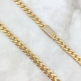 Cadena Cubana 40gr / 60cm / 8mm Broche Cajon Circones Blancos Oro Amarillo 18K ©