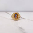 Virgin Guadalupe Ring 6.15gr / Size 9 3/4 / White Blue Fuchsia Zircons Yellow Gold &