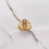 Virgin Guadalupe Ring 6.15gr / Size 9 3/4 / White Blue Fuchsia Zircons Yellow Gold &