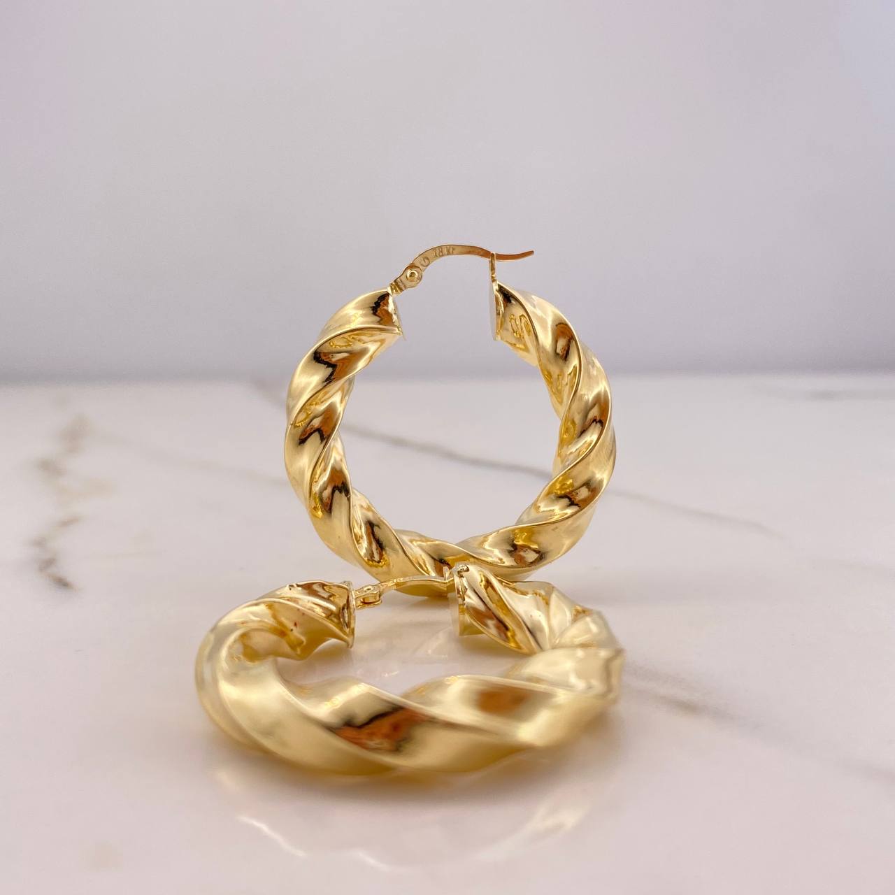 Hoop Earrings Earrings 8.15gr / 3.5cm / Twisted Yellow Gold &