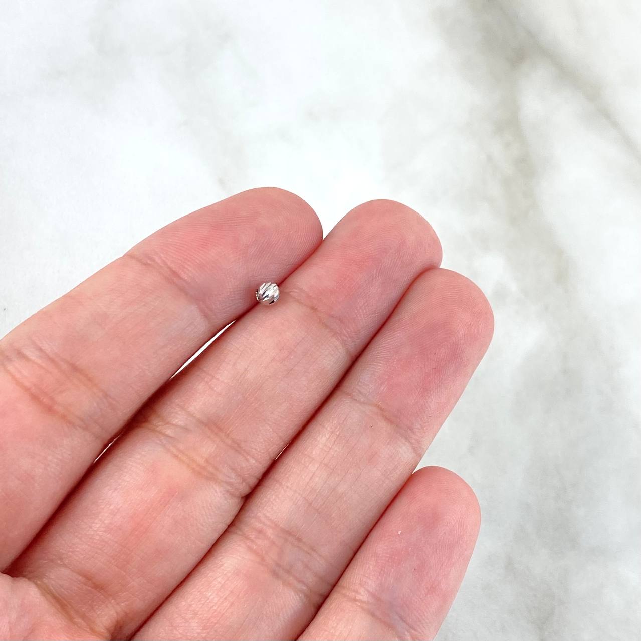 Diamond Cut Bead 3mm White Gold 18K