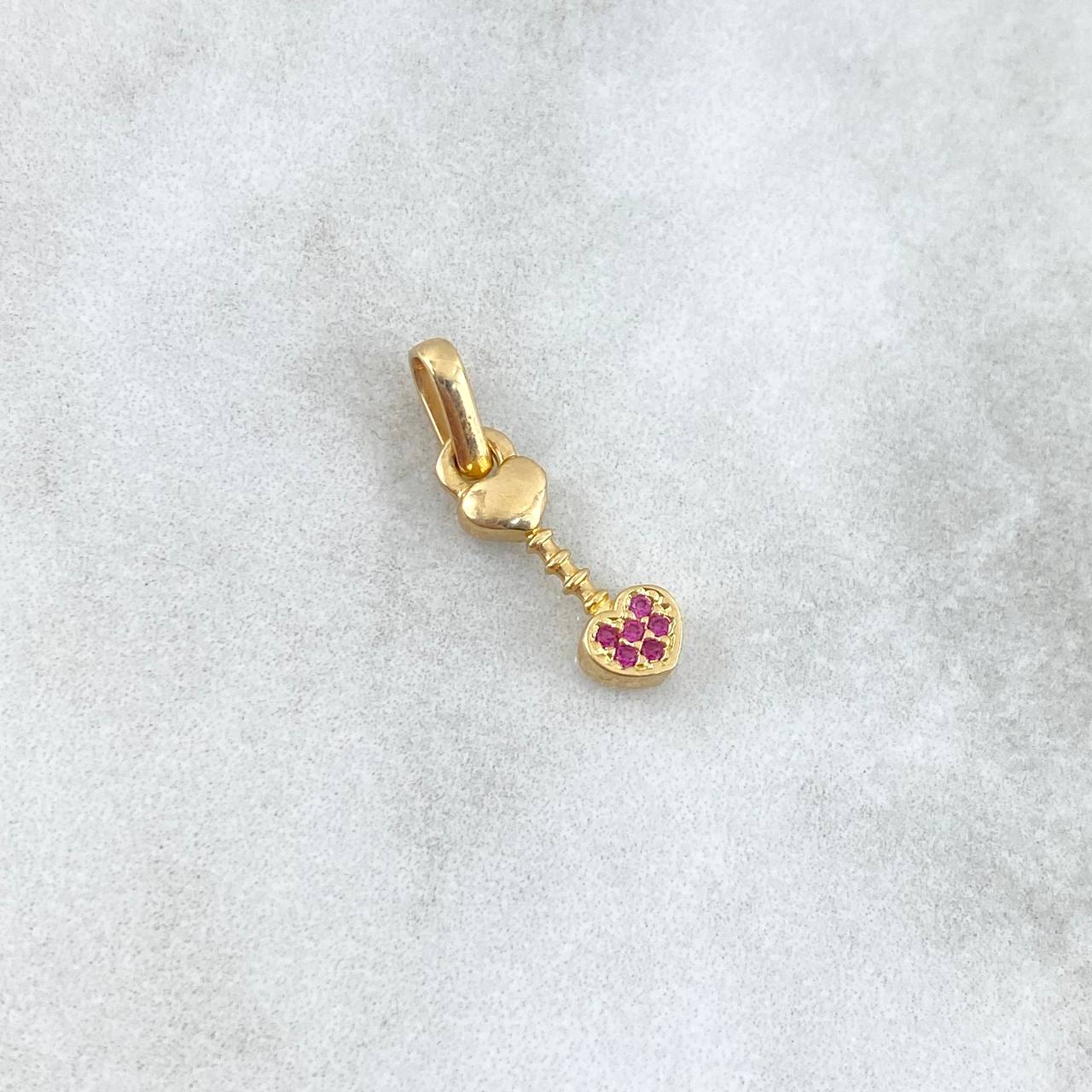 Pendant Vertebral Heart 0.8gr / 1.8cm / Fuchsia Zircons Yellow Gold ©