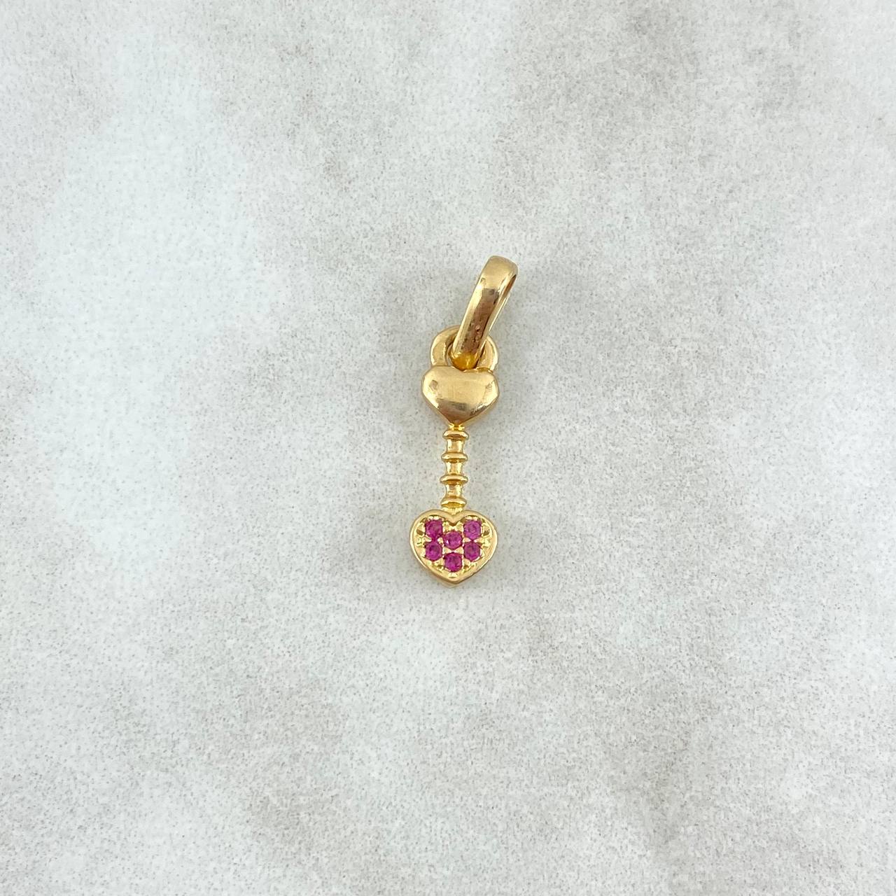 Pendant Vertebral Heart 0.8gr / 1.8cm / Fuchsia Zircons Yellow Gold ©