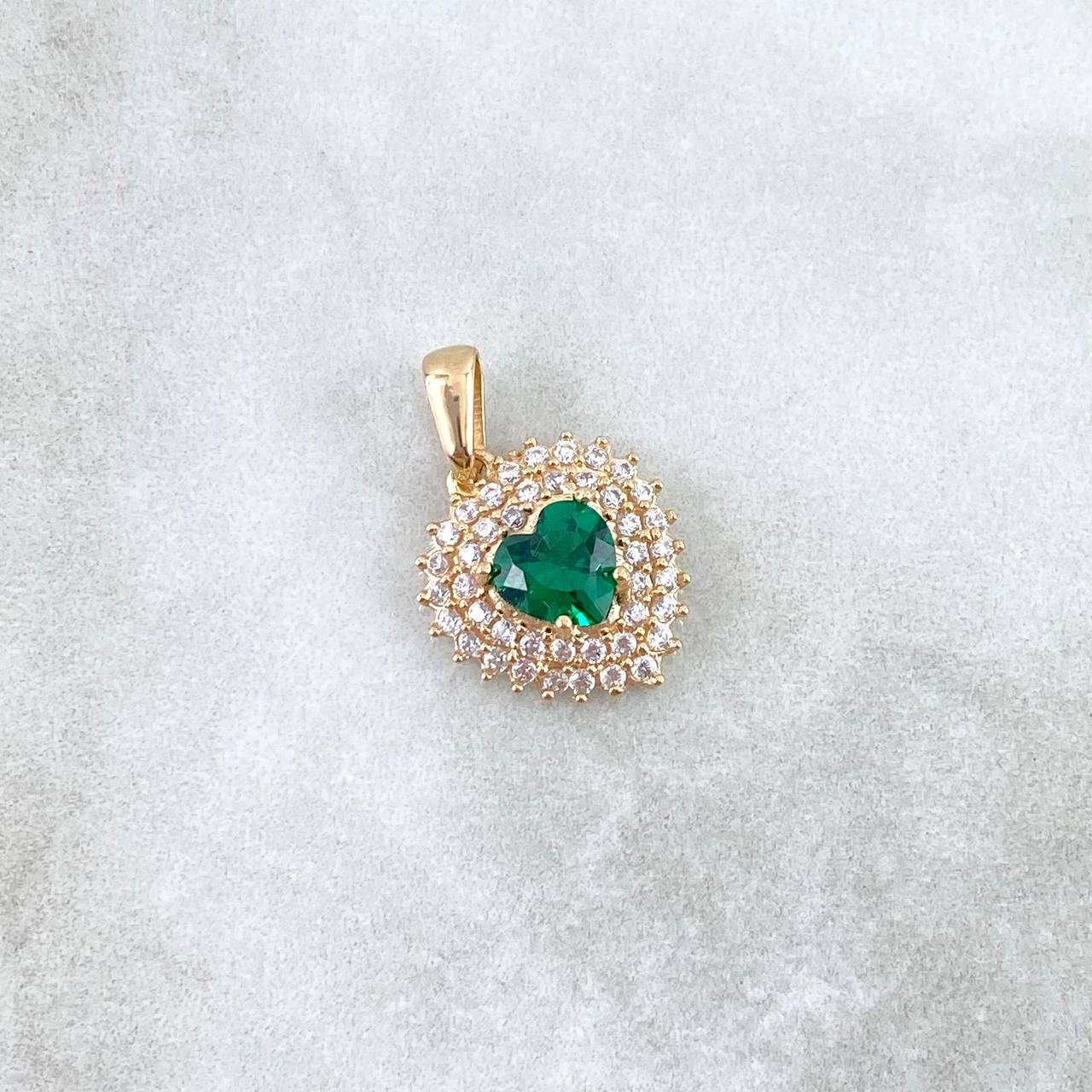 Pendant Heart Puffy 2.5gr / 2cm / White Green Zircons Yellow Gold ©