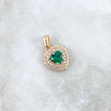 Pendant Heart Puffy 2.5gr / 2cm / White Green Zircons Yellow Gold ©