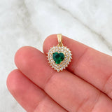 Pendant Heart Puffy 2.5gr / 2cm / White Green Zircons Yellow Gold ©