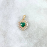 Pendant Heart Puffy 2.5gr / 2cm / White Green Zircons Yellow Gold ©
