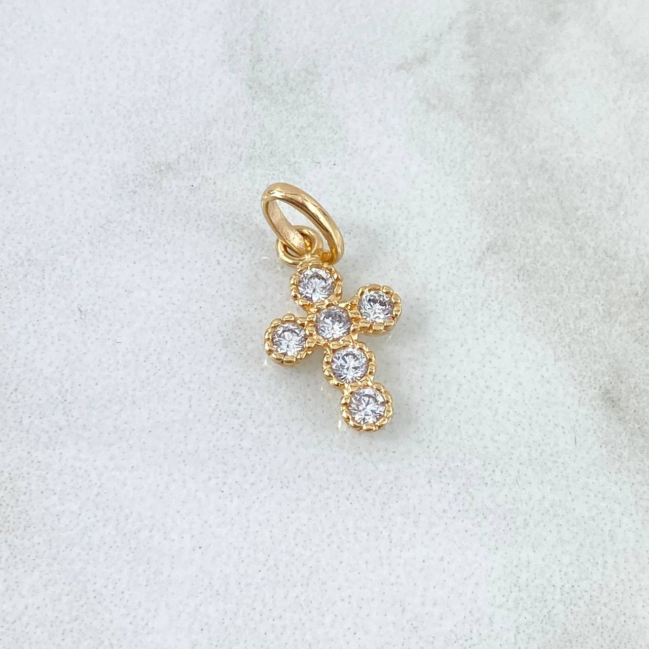Dije Cruz Tupida 1gr / 2cm / Circones Blancos Oro Amarillo 18K