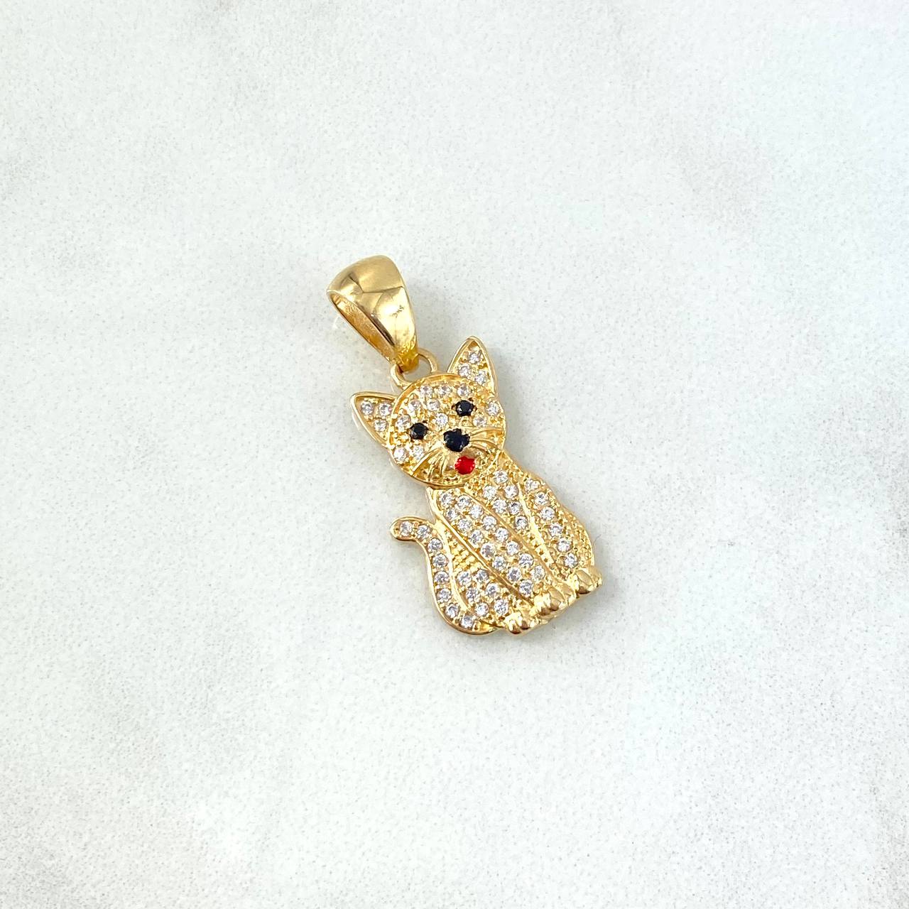 Pendant Cat 3.45gr / 3cm / White Zircons Black Eyes Yellow Gold