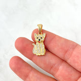 Pendant Cat 3.45gr / 3cm / White Zircons Black Eyes Yellow Gold
