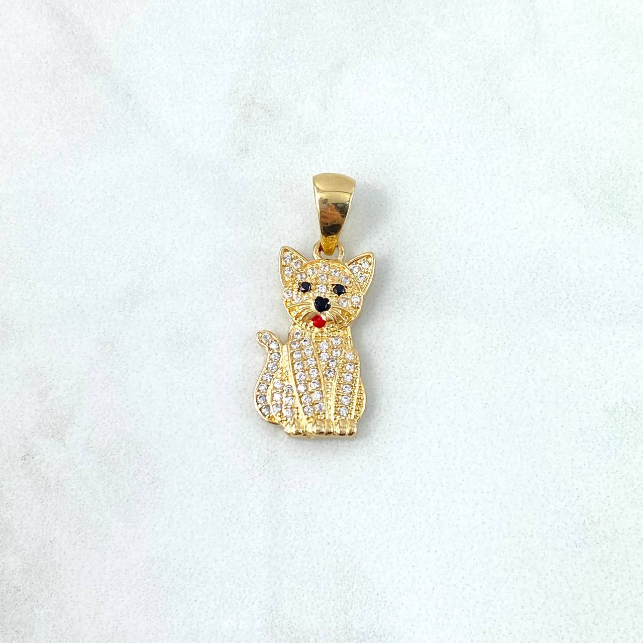 Pendant Cat 3.45gr / 3cm / White Zircons Black Eyes Yellow Gold