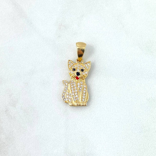 Pendant Cat 3.45gr / 3cm / White Zircons Black Eyes Yellow Gold