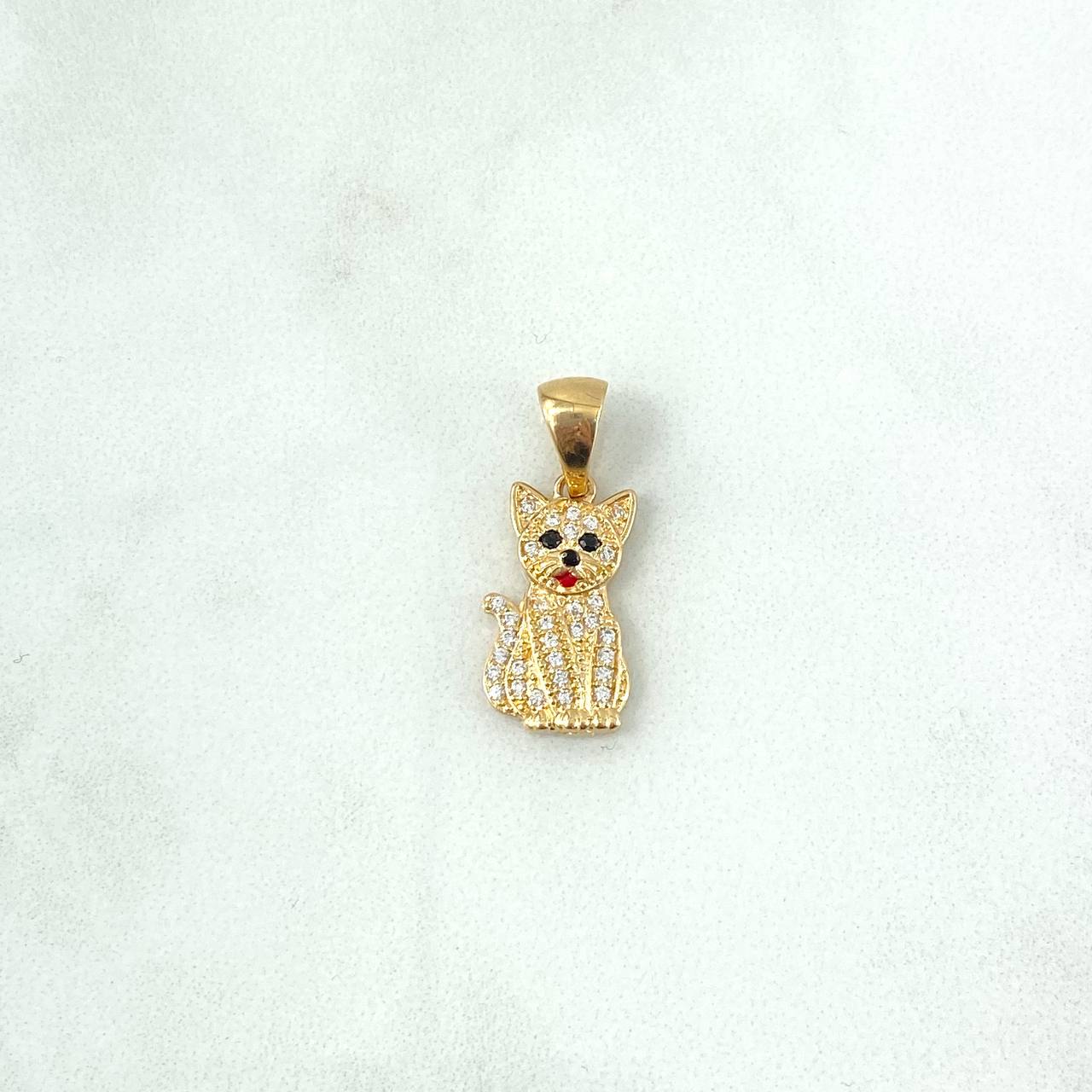 Pendant Cat 2.05gr / 2.3cm / White Zircons Black Eyes Yellow Gold