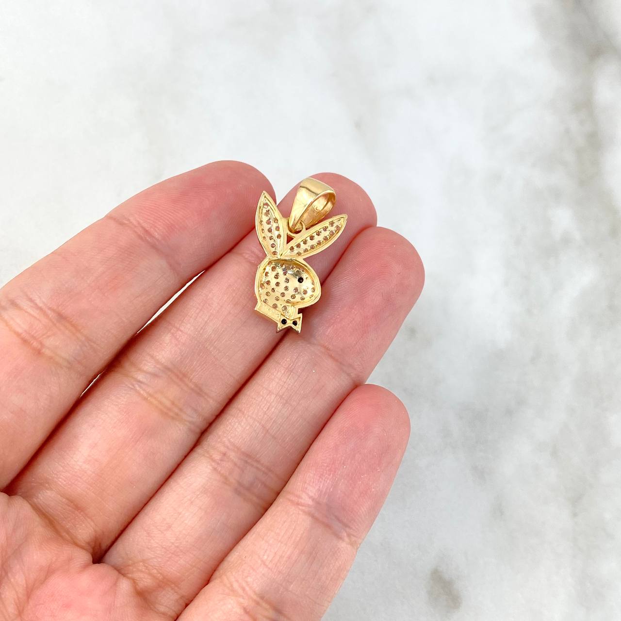 Pendant Bunny PB 1.95gr / 2.2cm / White Black Zircons Yellow Gold