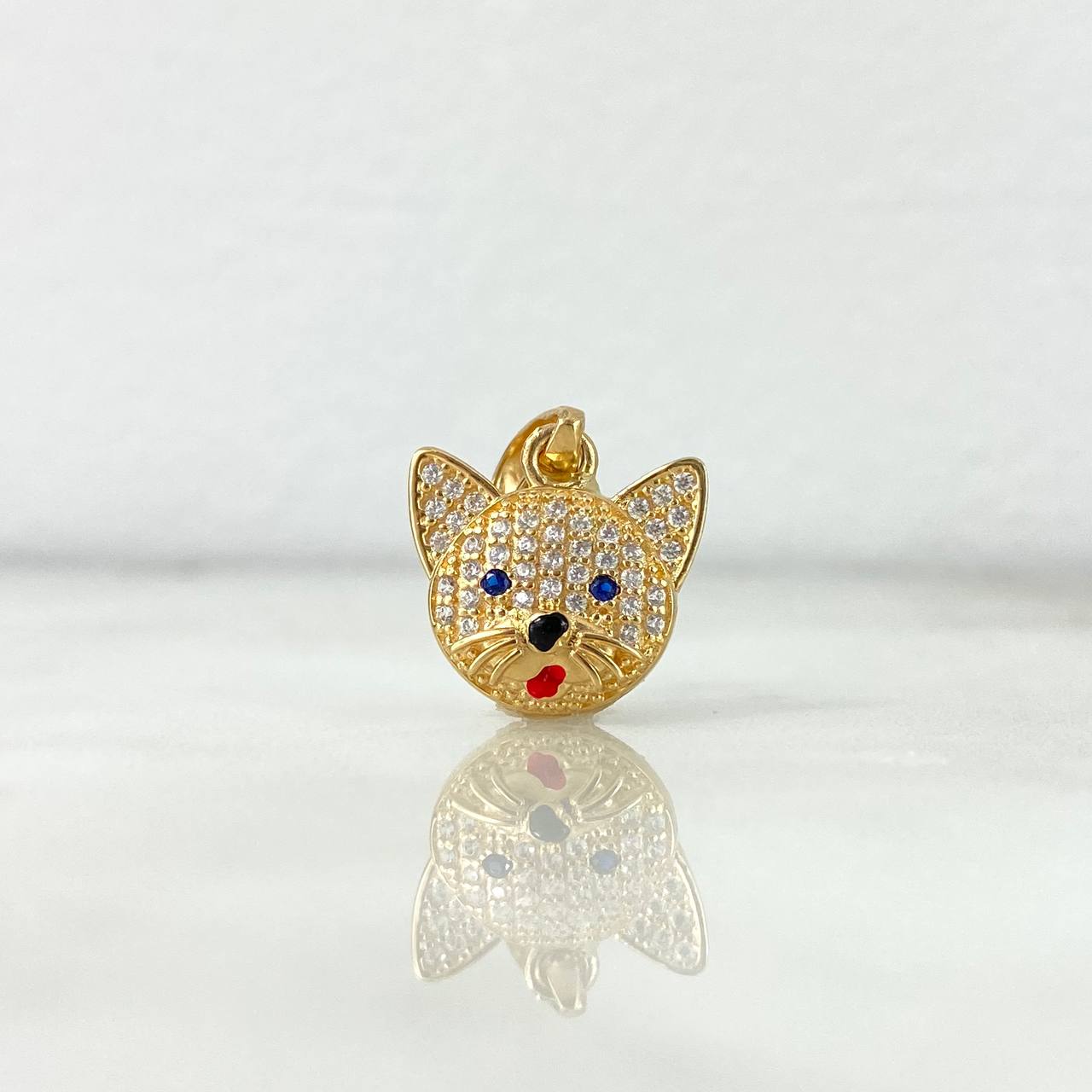 Pendant Cat Face 2gr / 2cm / White Zircons Blue Eyes Yellow Gold ©