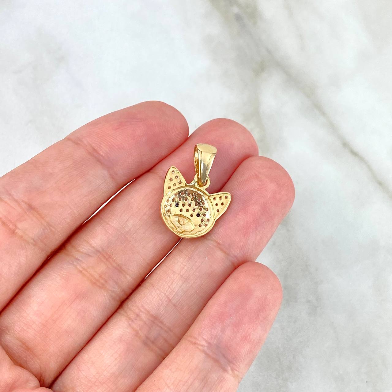 Pendant Cat Face 2gr / 2cm / White Zircons Blue Eyes Yellow Gold ©