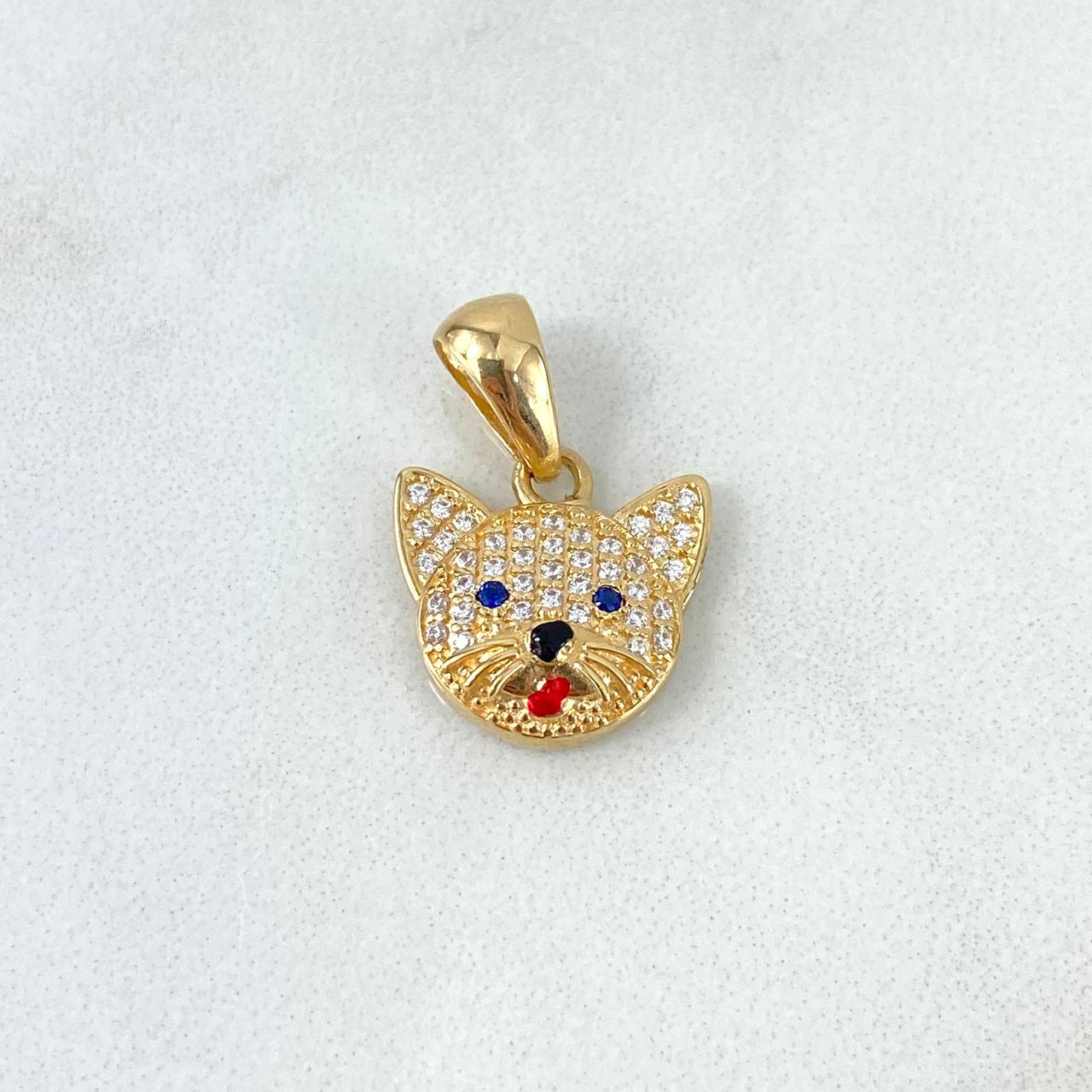Pendant Cat Face 2gr / 2cm / White Zircons Blue Eyes Yellow Gold ©