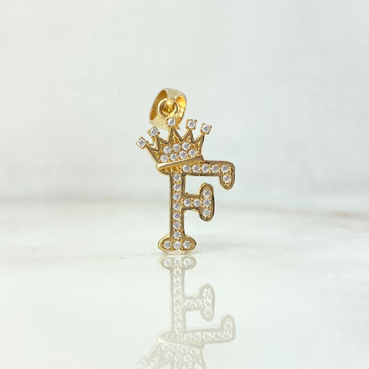 Pendant Crown Letter F 1.7gr / 1in / 18K Gold ©