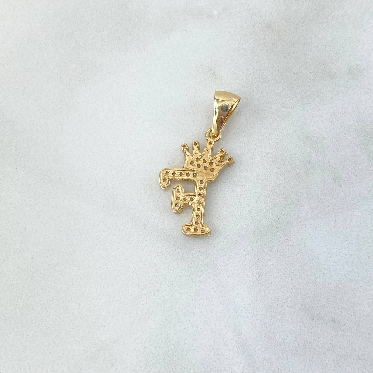 Pendant F Crown 1.75gr / 2.6cm / White Zircons Yellow Gold *