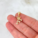 Pendant F Crown 1.75gr / 2.6cm / White Zircons Yellow Gold *