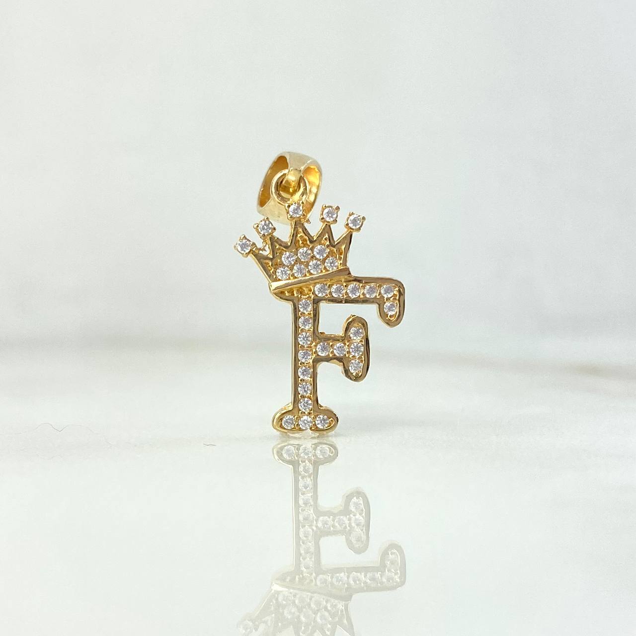 Pendant F Crown 1.75gr / 2.6cm / White Zircons Yellow Gold *