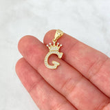 Pendant Letter G Crown 1.75gr / 2.6cm / White Zircons Yellow Gold