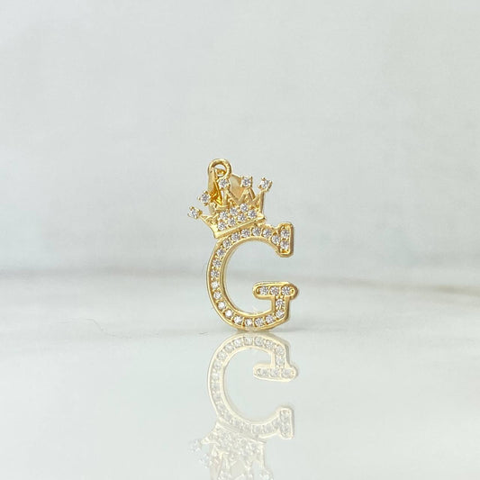 Pendant Letter G Crown 1.75gr / 2.6cm / White Zircons Yellow Gold