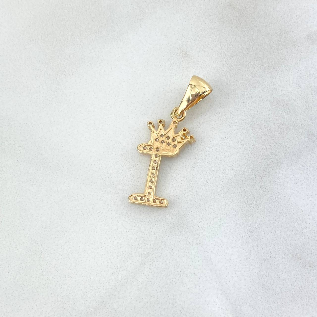 Pendant Letter I Crown 1.5gr / 2.6cm / White Zircons Yellow Gold