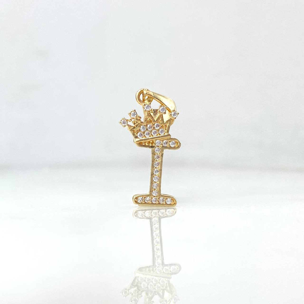 Pendant Letter I Crown 1.5gr / 2.6cm / White Zircons Yellow Gold