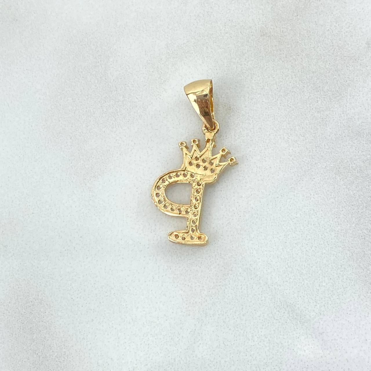 Pendant Letter P Crown 1.7gr / 2.6cm / White Zircons Yellow Gold *