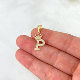 Pendant Letter P Crown 1.7gr / 2.6cm / White Zircons Yellow Gold *
