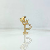 Pendant Letter P Crown 1.7gr / 2.6cm / White Zircons Yellow Gold *
