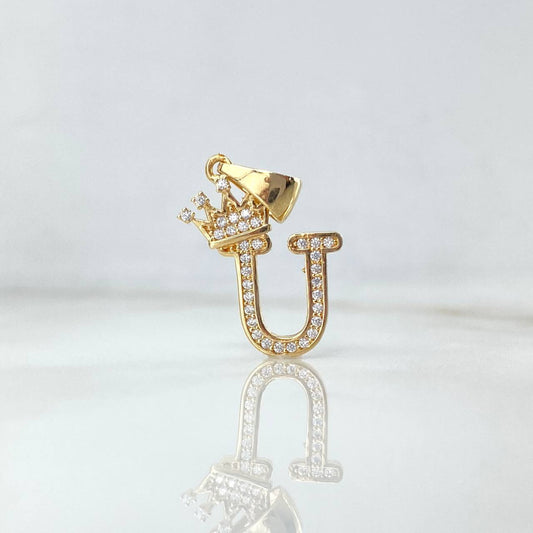 Pendant Letter U Crown 1.55gr / 2.6cm / White Zircons Yellow Gold ©