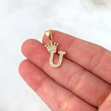 Pendant Letter U Crown 1.6gr / 2.6cm / White Zircons Yellow Gold ©