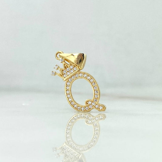 Pendant Letter Q Crown 1.6gr / 2.6cm / White Zircons Yellow Gold