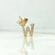Pendant Letter W Crown 1.85gr / 2.6cm / White Zircons Yellow Gold *